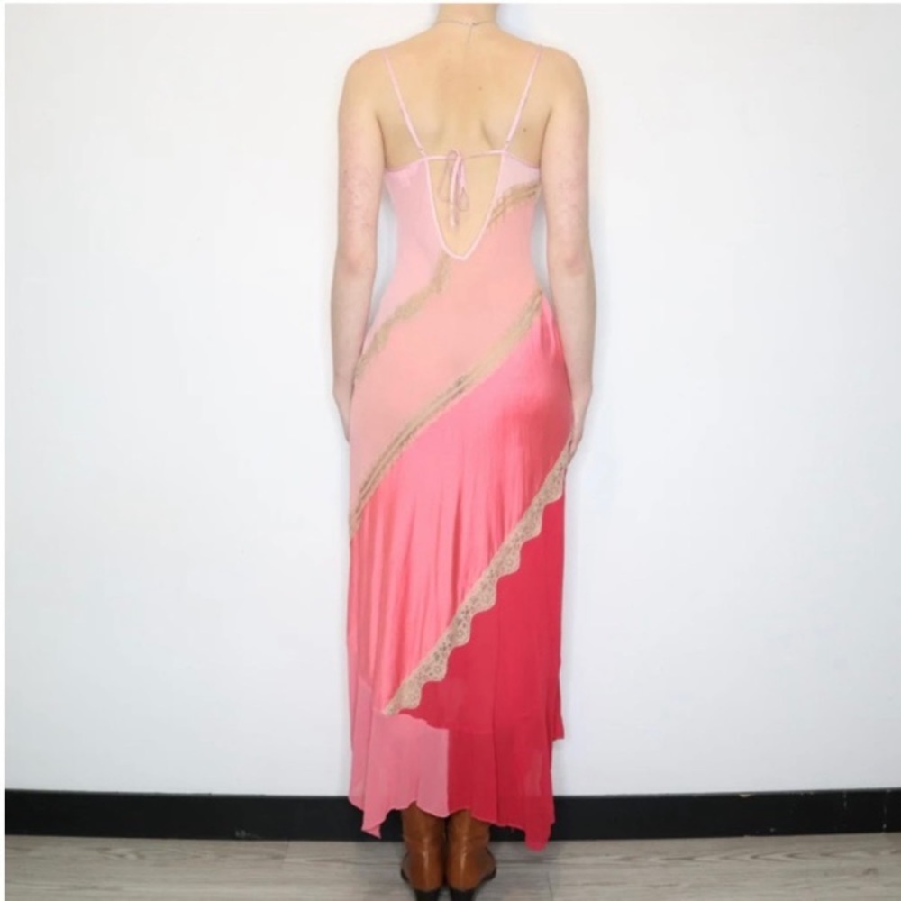 Vintage 90’s Y2K 100% Silk Slip Dress Cowl Boho Sheer Lace Backless Belladonna - Picture 14 of 16